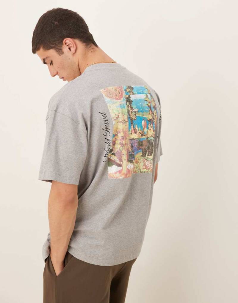 ASOS DESIGN - Oversize-T-Shirt in Grau meliert mit Landschaftsprint von ASOS DESIGN