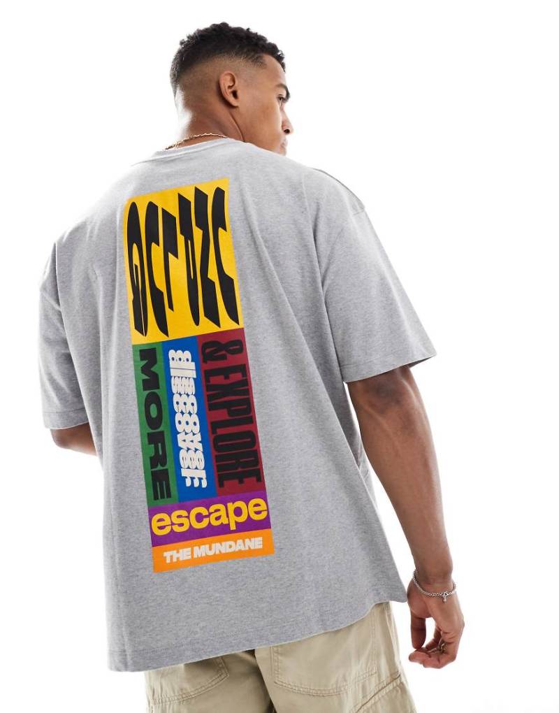 ASOS DESIGN - Oversize-T-Shirt in Grau meliert mit Print vorne und am Rücken von ASOS DESIGN