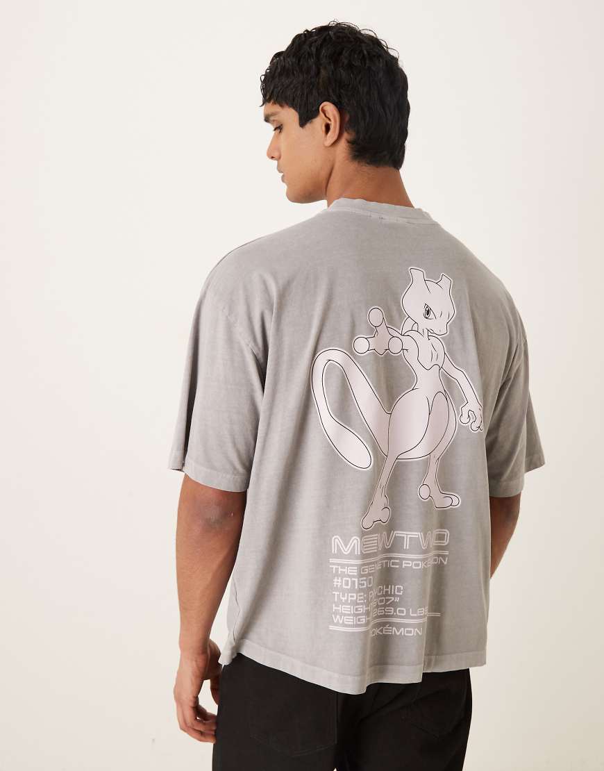 ASOS DESIGN - Oversize-T-Shirt in Grau mit Pokémon-Print und Unisex-Schnitt von ASOS DESIGN