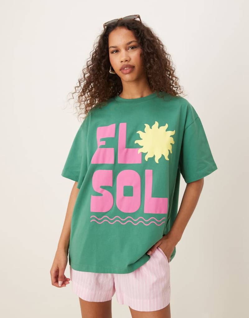 ASOS DESIGN - Oversize-T-Shirt in Grün mit „El Sol"-Print von ASOS DESIGN