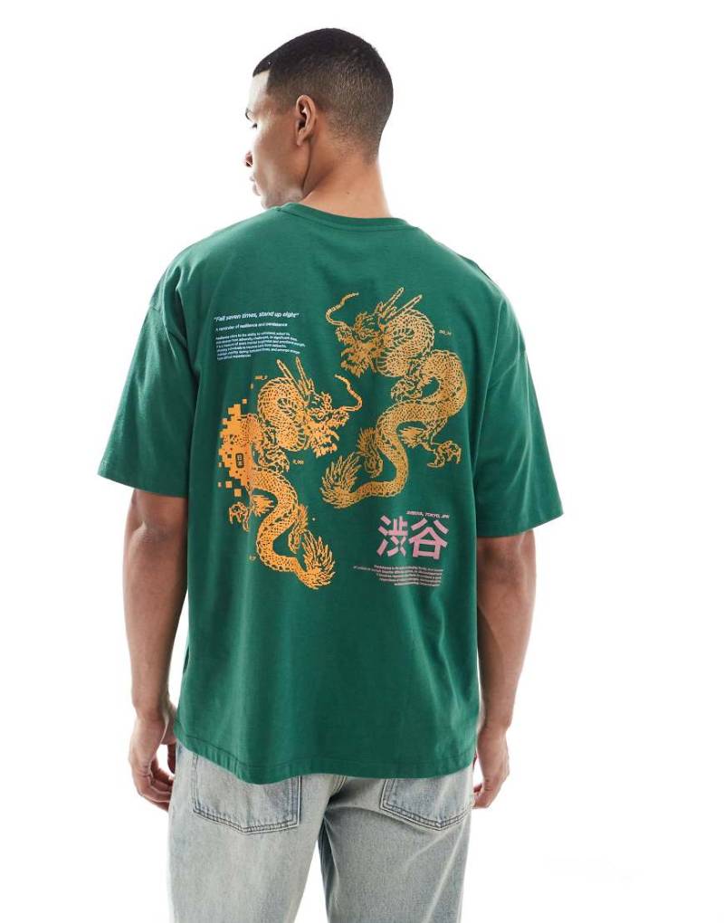 ASOS DESIGN - Oversize-T-Shirt in Grün mit Drachen-Grafik von ASOS DESIGN
