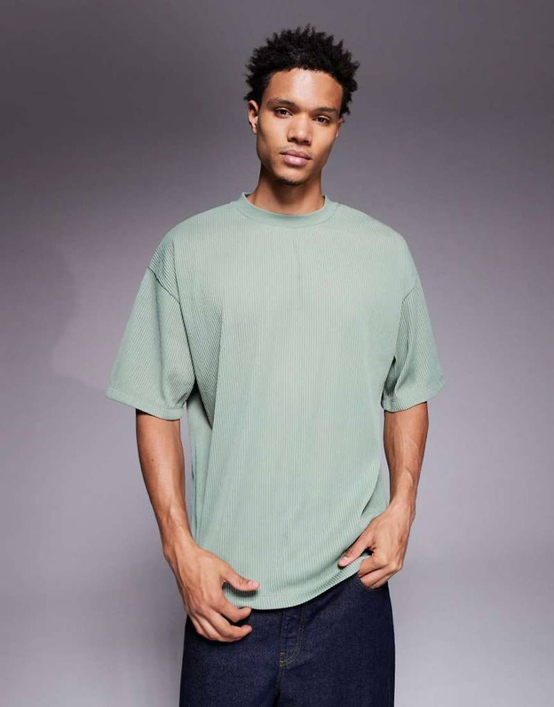 ASOS DESIGN - Oversize-T-Shirt in Grün mit Rippstruktur-Grau von ASOS DESIGN