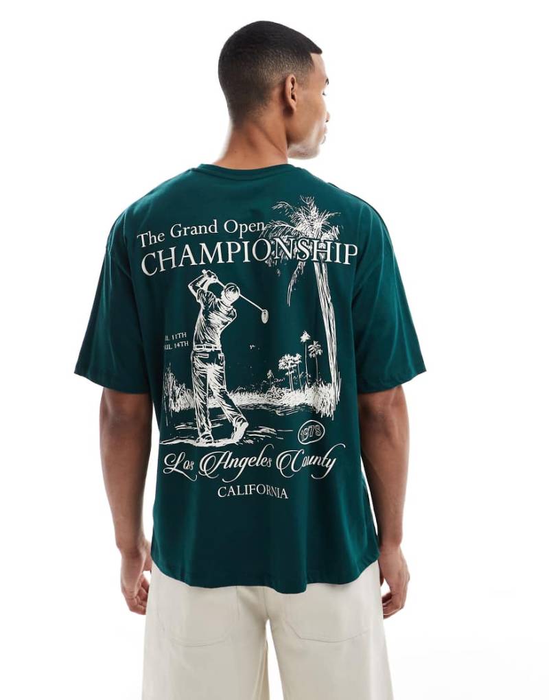 ASOS DESIGN - Oversize-T-Shirt in Grün mit Sport-Grafikprint auf dem Rücken von ASOS DESIGN