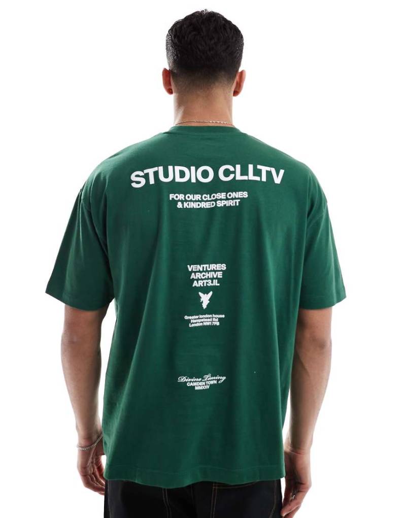 ASOS DESIGN - Oversize-T-Shirt in Grün mit Text-Grafikprint auf dem Rücken von ASOS DESIGN