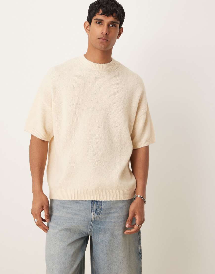 ASOS DESIGN - Oversize-T-Shirt aus Strick in Hellbeige-Neutral von ASOS DESIGN