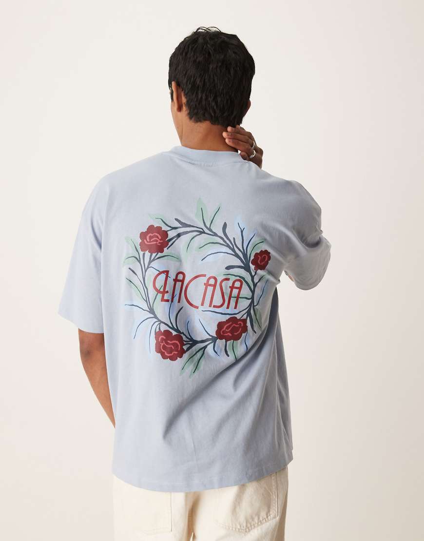 ASOS DESIGN - Oversize-T-Shirt in Hellblau mit Blumenprint von ASOS DESIGN