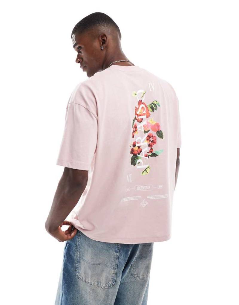 ASOS DESIGN - Oversize-T-Shirt in Hellrosa mit Blumengrafik von ASOS DESIGN