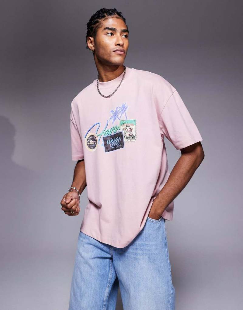 ASOS DESIGN - Oversize-T-Shirt in Hellrosa mit Hochsommer-Print von ASOS DESIGN