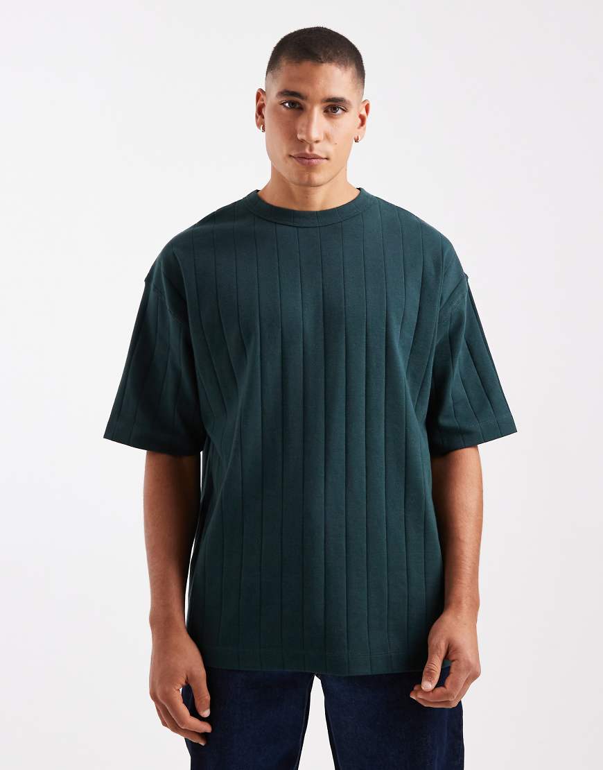 ASOS DESIGN - Oversize-T-Shirt in Khaki mit Rippenstruktur-Grün von ASOS DESIGN