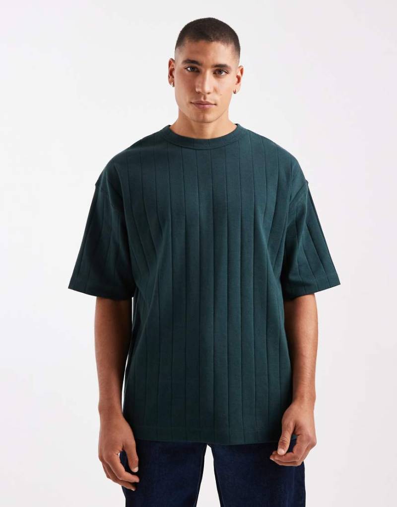 ASOS DESIGN - Oversize-T-Shirt in Khaki mit Rippenstruktur-Grün von ASOS DESIGN