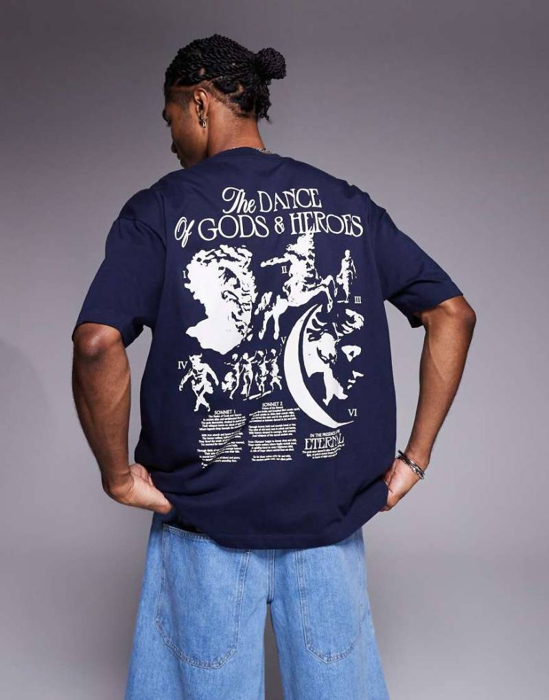 ASOS DESIGN - Oversize-T-Shirt in Marineblau mit Grafikprint auf der Rückseite von ASOS DESIGN