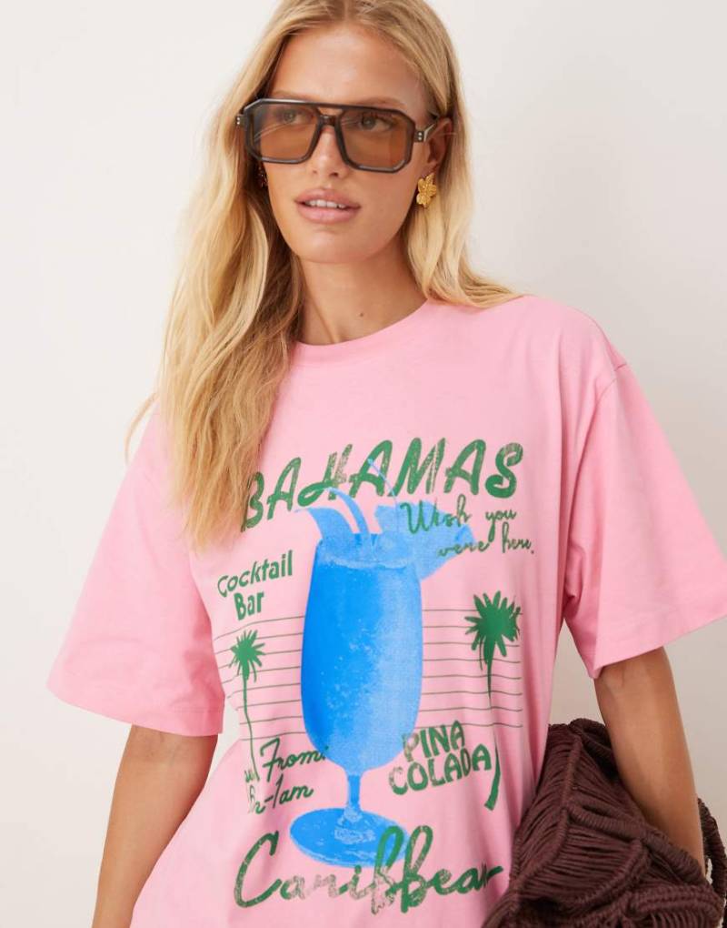 ASOS DESIGN - Oversize-T-Shirt in Rosa mit „Bahamas"-Print von ASOS DESIGN