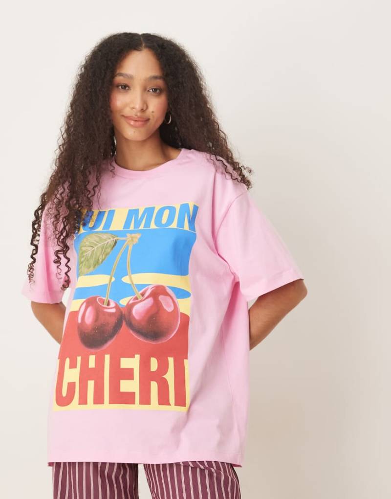 ASOS DESIGN - Oversize-T-Shirt in Rosa mit „Cheri"-Grafikprint von ASOS DESIGN
