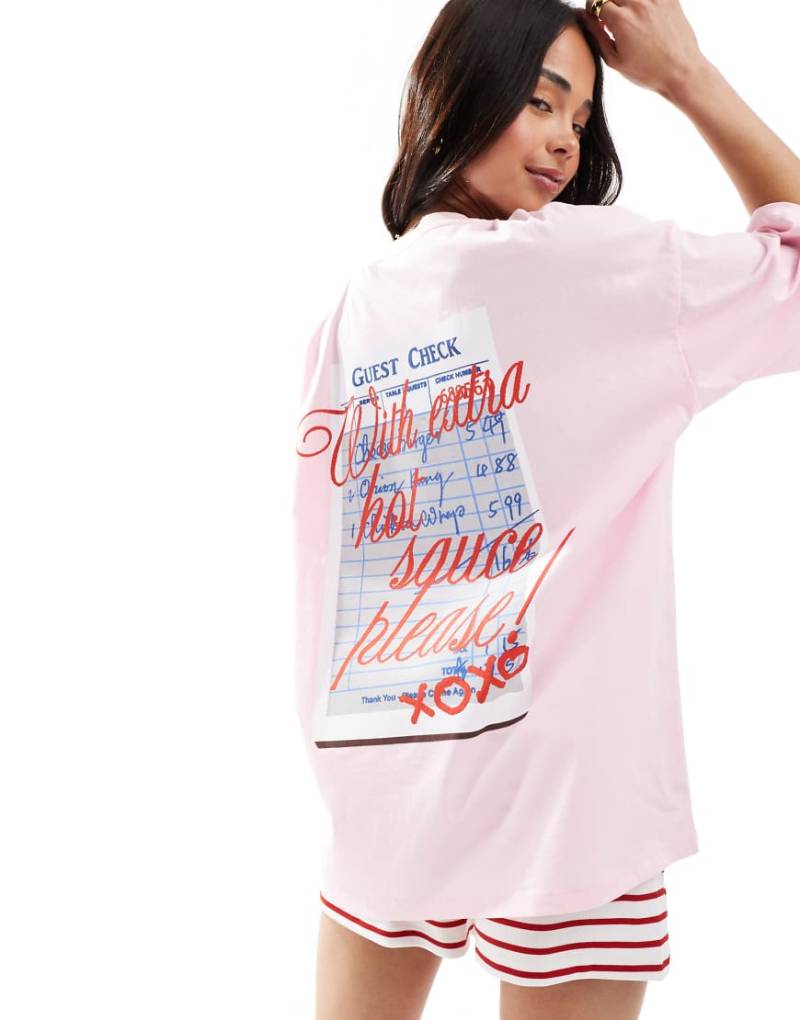 ASOS DESIGN - Oversize-T-Shirt in Rosa mit „Hot Sauce"-Print von ASOS DESIGN