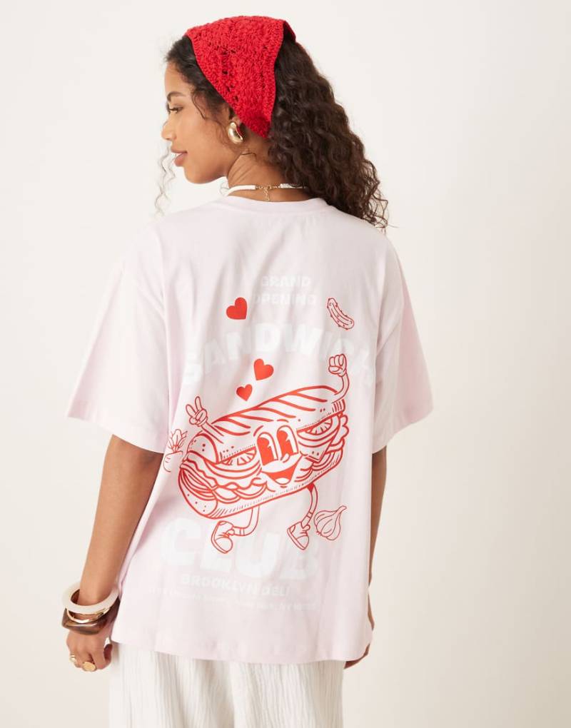 ASOS DESIGN - Oversize-T-Shirt in Rosa mit „Sandwich Club"-Grafik von ASOS DESIGN