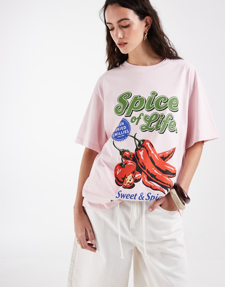 ASOS DESIGN - Oversize-T-Shirt in Rosa mit Chili-Print von ASOS DESIGN