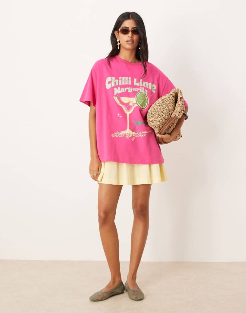 ASOS DESIGN - Oversize-T-Shirt in Rosa mit Chilli-Margarita-Grafikprint von ASOS DESIGN