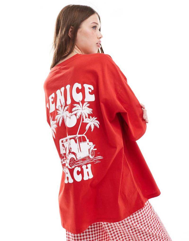 ASOS DESIGN - Oversize-T-Shirt in Rot mit „Venice Beach"-Grafikprint von ASOS DESIGN