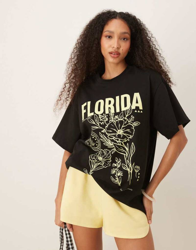 ASOS DESIGN - Oversize-T-Shirt in Schwarz mit „Florida"-Print von ASOS DESIGN