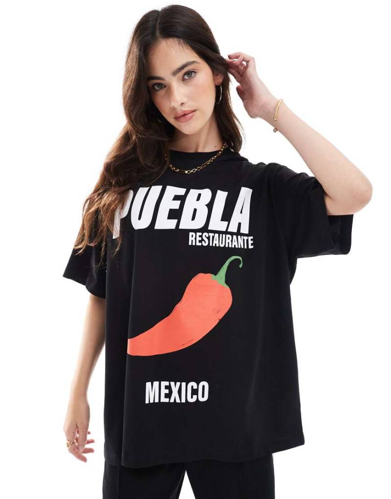 ASOS DESIGN - Oversize-T-Shirt in Schwarz mit „Mexico"-Chili-Grafikprint von ASOS DESIGN