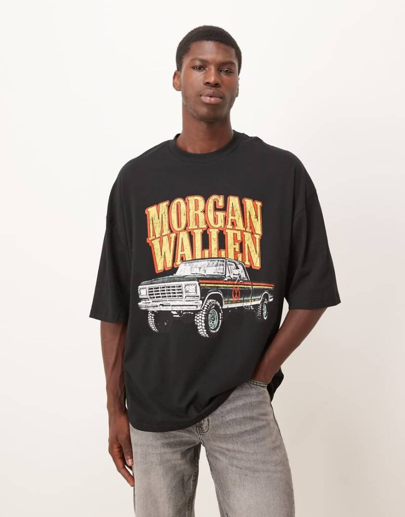 ASOS DESIGN - Oversize-T-Shirt in Schwarz mit „Morgan-Wallen"-Print im Unisex-Schnitt von ASOS DESIGN