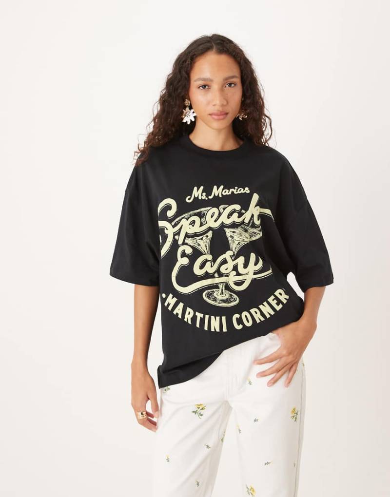 ASOS DESIGN - Oversize-T-Shirt in Schwarz mit „Speak Easy"- und Martini-Print von ASOS DESIGN