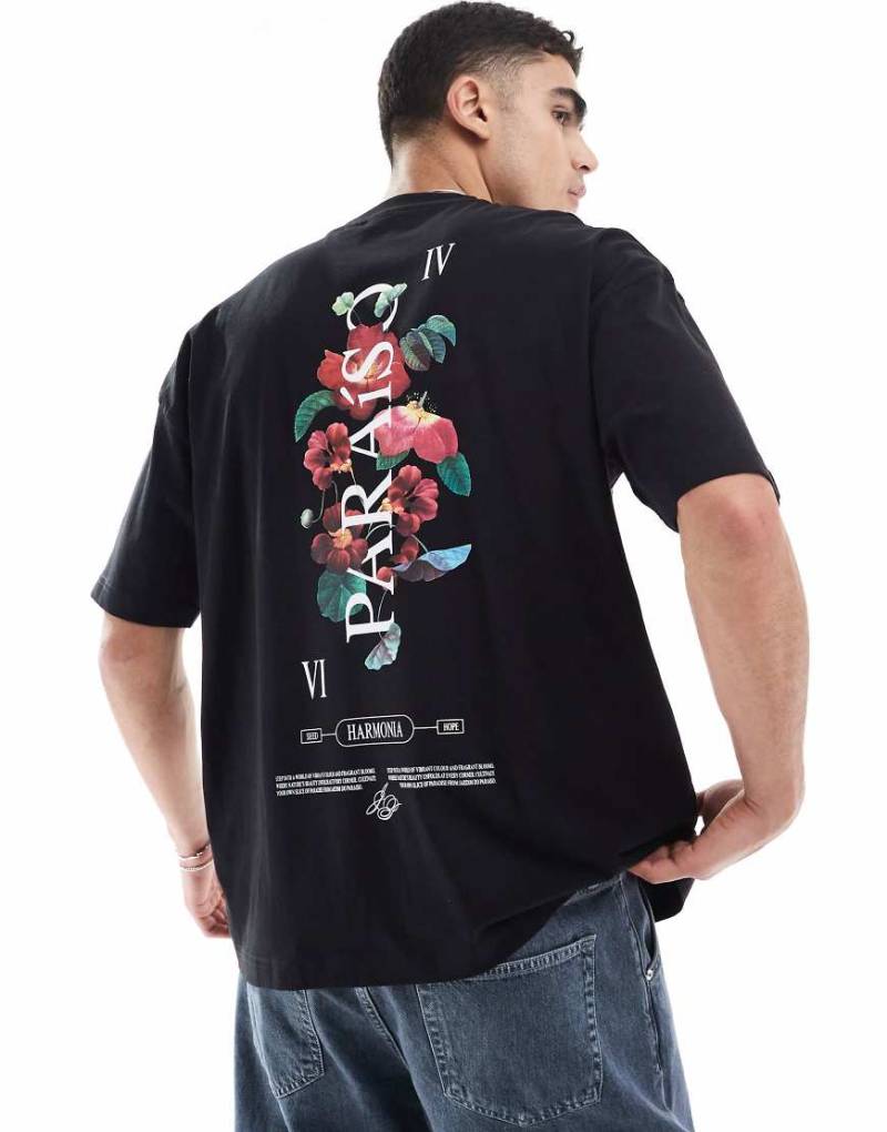 ASOS DESIGN - Oversize-T-Shirt in Schwarz mit Blumengrafik von ASOS DESIGN