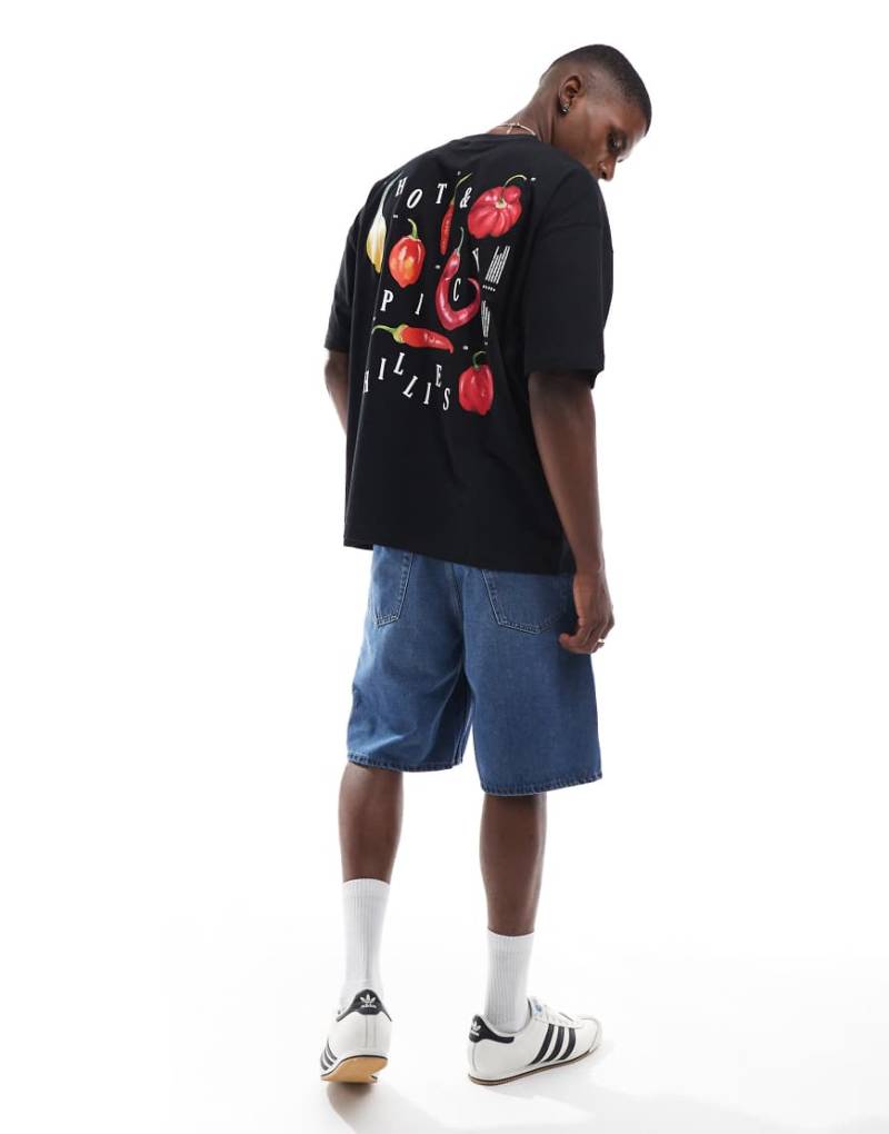 ASOS DESIGN - Oversize-T-Shirt in Schwarz mit Chili-Grafikprint von ASOS DESIGN