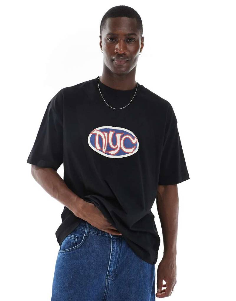 ASOS DESIGN - Oversize-T-Shirt in Schwarz mit City-Print von ASOS DESIGN