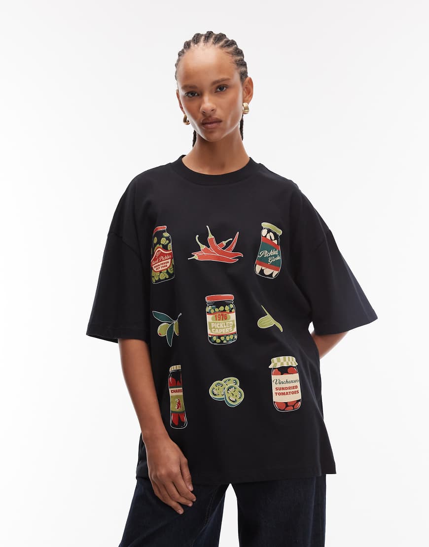 ASOS DESIGN - Oversize-T-Shirt in Schwarz mit Essiggurken-Print ASOS DESIGN - Oversize-T-Shirt in Schwarz mit Essiggurken-Print von ASOS DESIGN
