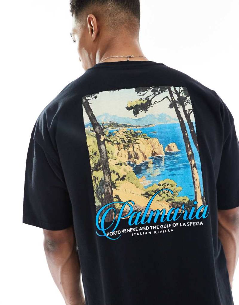 ASOS DESIGN - Oversize-T-Shirt in Schwarz mit Landschafts-Print von ASOS DESIGN