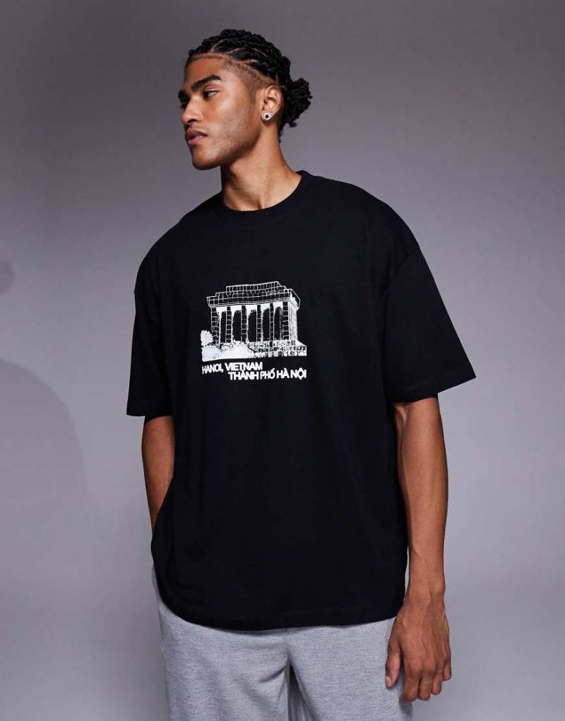 ASOS DESIGN - Oversize-T-Shirt in Schwarz mit Landschafts-Print von ASOS DESIGN