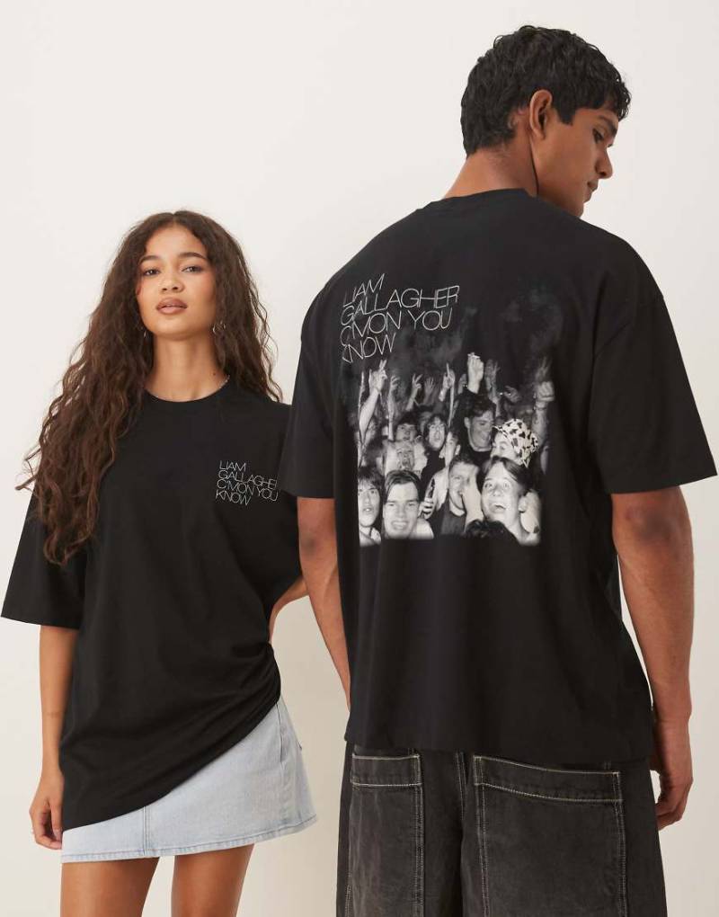 ASOS DESIGN - Oversize-T-Shirt in Schwarz mit Oasis-Liam Gallagher-Prints von ASOS DESIGN