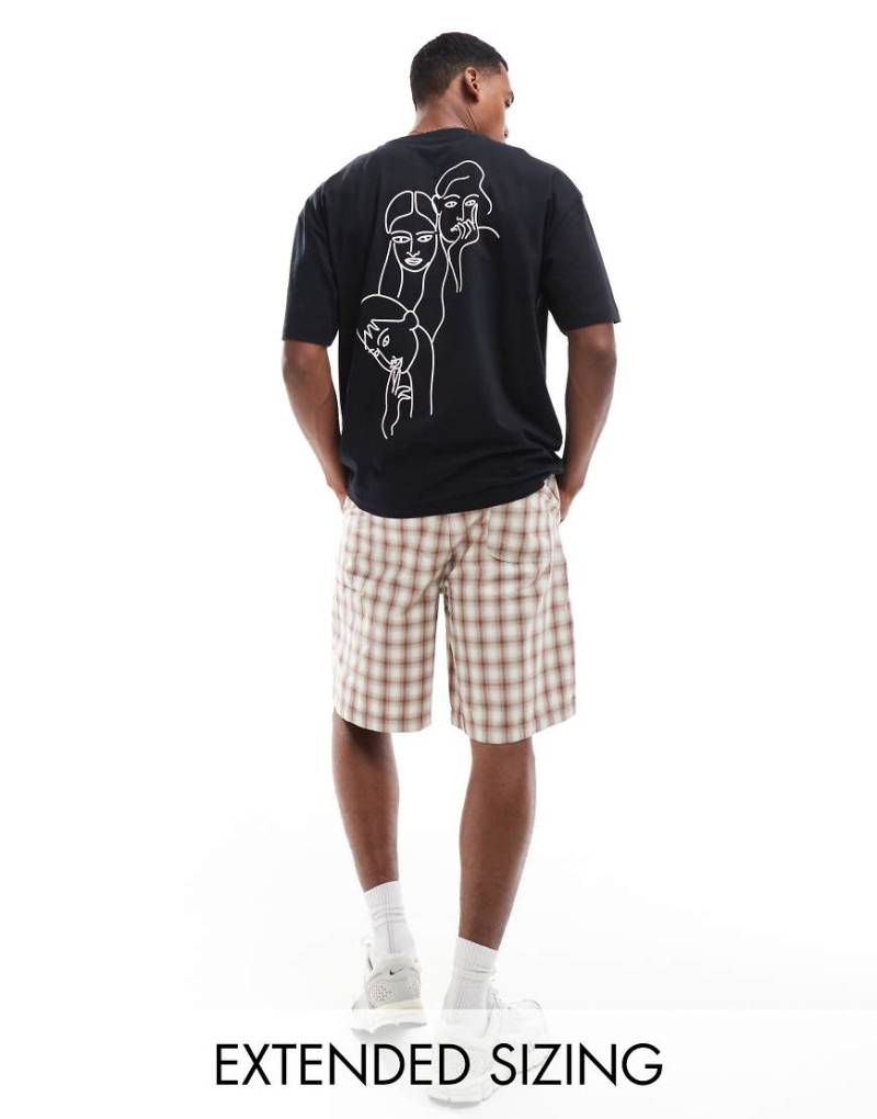 ASOS DESIGN - Oversize-T-Shirt in Schwarz mit Linienzeichnung hinten von ASOS DESIGN