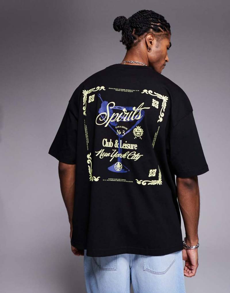 ASOS DESIGN - Oversize-T-Shirt in Schwarz mit Martini-Grafikprint von ASOS DESIGN