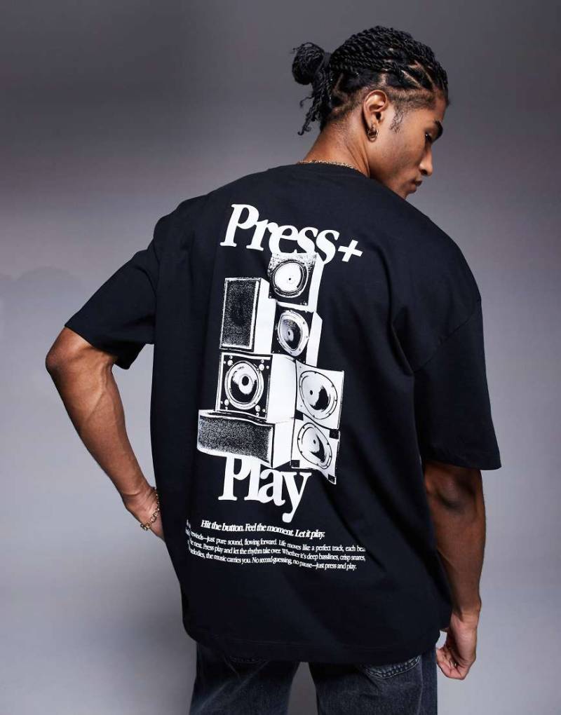 ASOS DESIGN - Oversize-T-Shirt in Schwarz mit Print auf der Vorder- und Rückseite von ASOS DESIGN