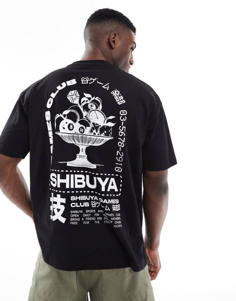 ASOS DESIGN - Oversize-T-Shirt in Schwarz mit Shibuya-Grafikprint von ASOS DESIGN