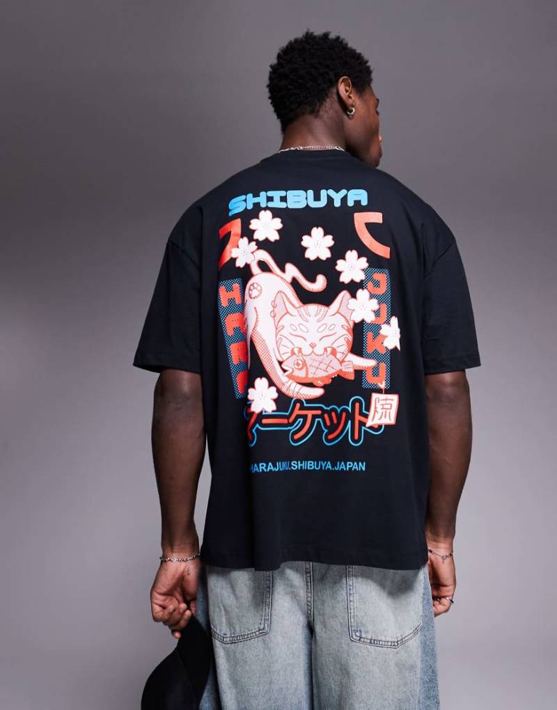 ASOS DESIGN - Oversize-T-Shirt in Schwarz mit Souvenir-Grafik von ASOS DESIGN