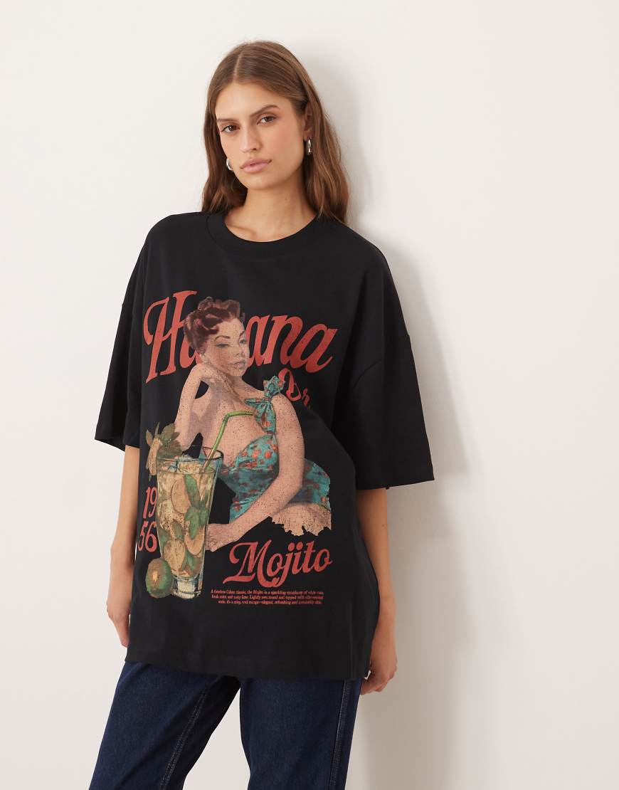 ASOS DESIGN - Oversize-T-Shirt in Schwarz mit Vintage-Mojito-Grafikprint von ASOS DESIGN