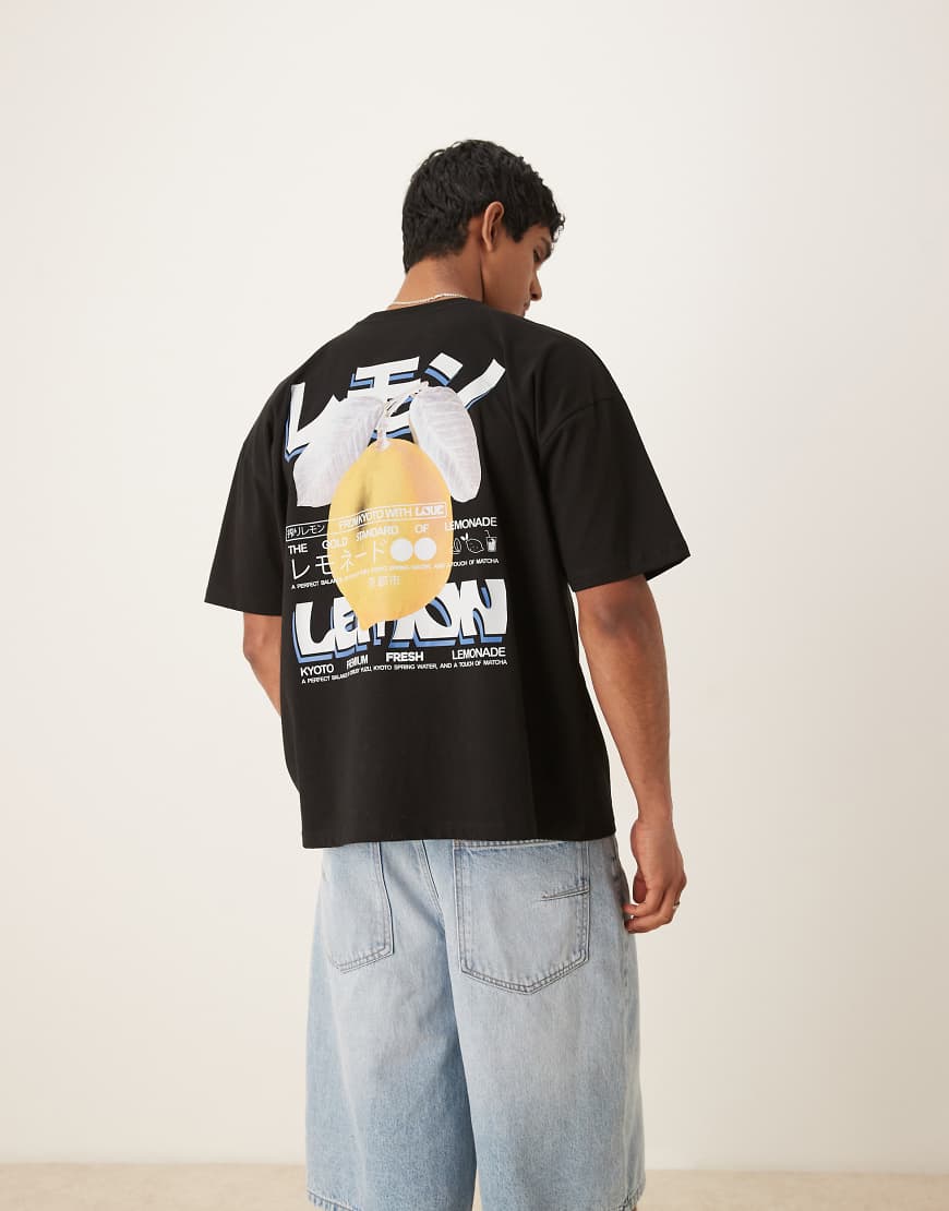 ASOS DESIGN - Oversize-T-Shirt in Schwarz mit Zitronen-Print von ASOS DESIGN