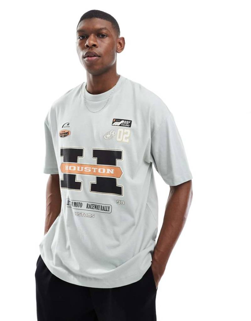 ASOS DESIGN - Oversize-T-Shirt in Steinblau mit Sportgrafik von ASOS DESIGN