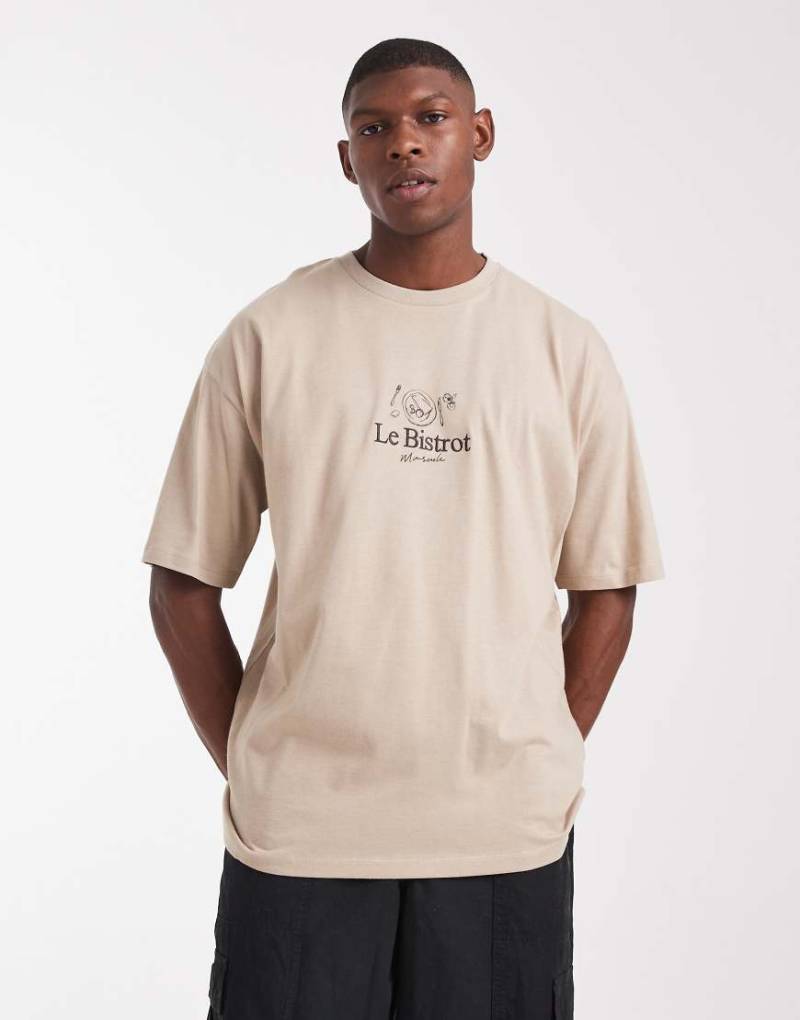 ASOS DESIGN - Oversize-T-Shirt in Steingrau mit Stickerei vorne-Neutral von ASOS DESIGN