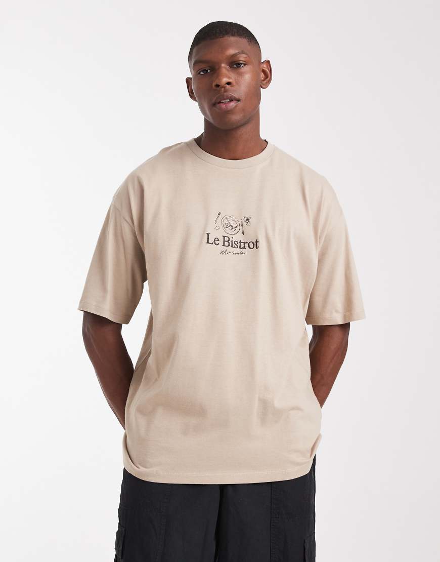 ASOS DESIGN - Oversize-T-Shirt in Steingrau mit Stickerei vorne-Neutral von ASOS DESIGN