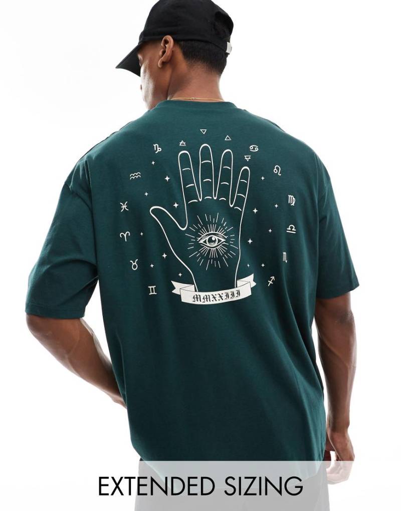 ASOS DESIGN - Oversize-T-Shirt in Tiefgrün mit Himmelskörper-Rückenprint von ASOS DESIGN