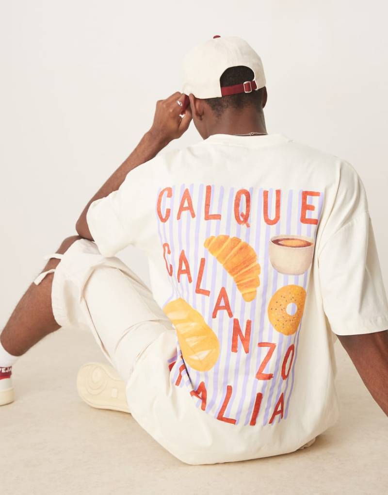 ASOS DESIGN - Oversize-T-Shirt in Tofu mit Rückenprint-Weiß von ASOS DESIGN