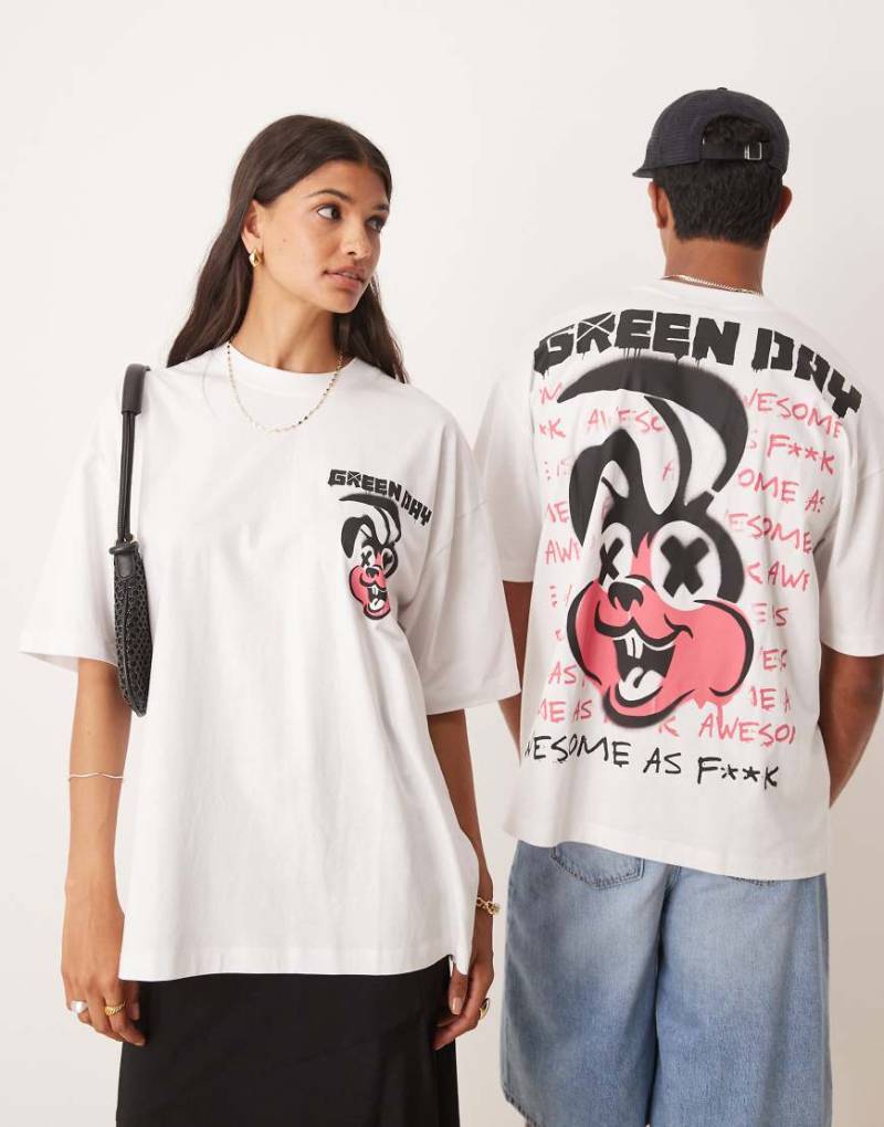 ASOS DESIGN - Oversize-T-Shirt in Weiß im Unisex-Design mit „Green Day"-Print von ASOS DESIGN