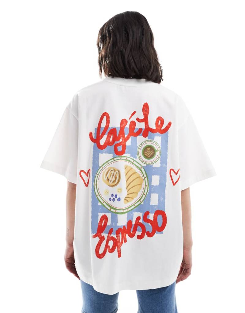 ASOS DESIGN - Oversize-T-Shirt in Weiß mit„Cafe Lé Espresso"-Grafikprint auf dem Rücken ASOS DESIGN - Oversize-T-Shirt in Weiß mit„Cafe Lé Espresso"-Grafikprint auf dem Rücken von ASOS DESIGN