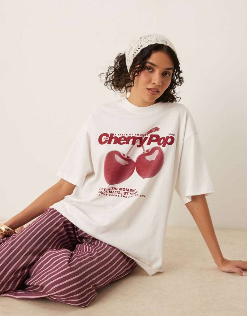 ASOS DESIGN - Oversize-T-Shirt in Weiß mit „Cherry Pop"-Grafikprint von ASOS DESIGN