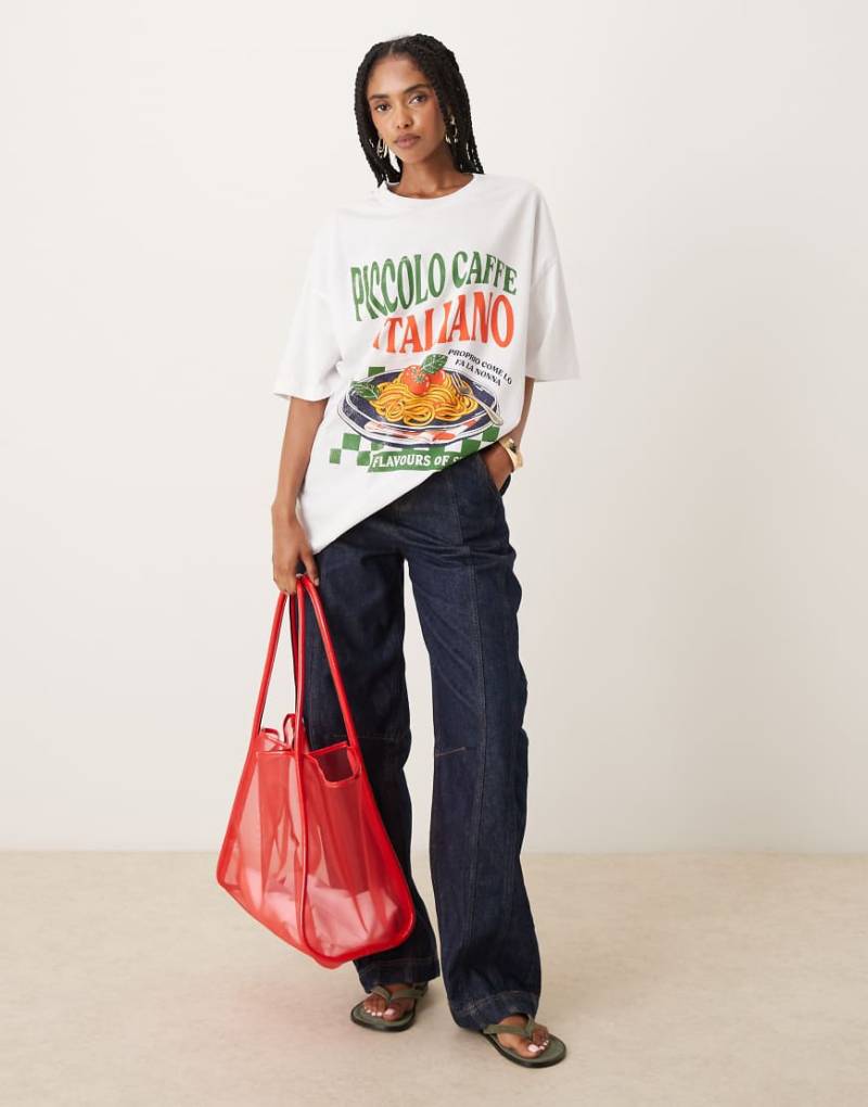 ASOS DESIGN - Oversize-T-Shirt in Weiß mit „Italiano"-Pasta-Grafikprint von ASOS DESIGN