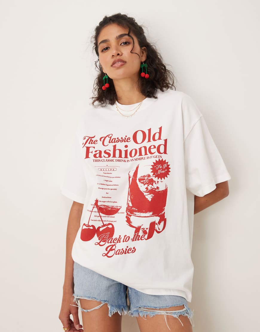 ASOS DESIGN - Oversize-T-Shirt in Weiß mit „Old Fashioned"-Cocktail-Print ASOS DESIGN - Oversize-T-Shirt in Weiß mit „Old Fashioned"-Cocktail-Print von ASOS DESIGN